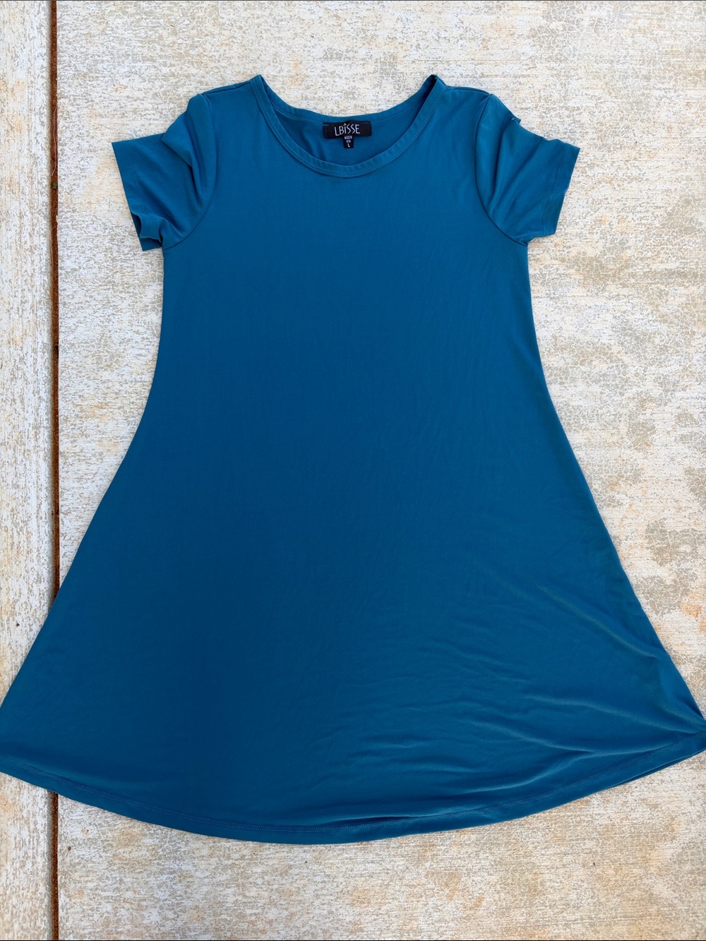 LBISSE teal colored short sleeve shift dress